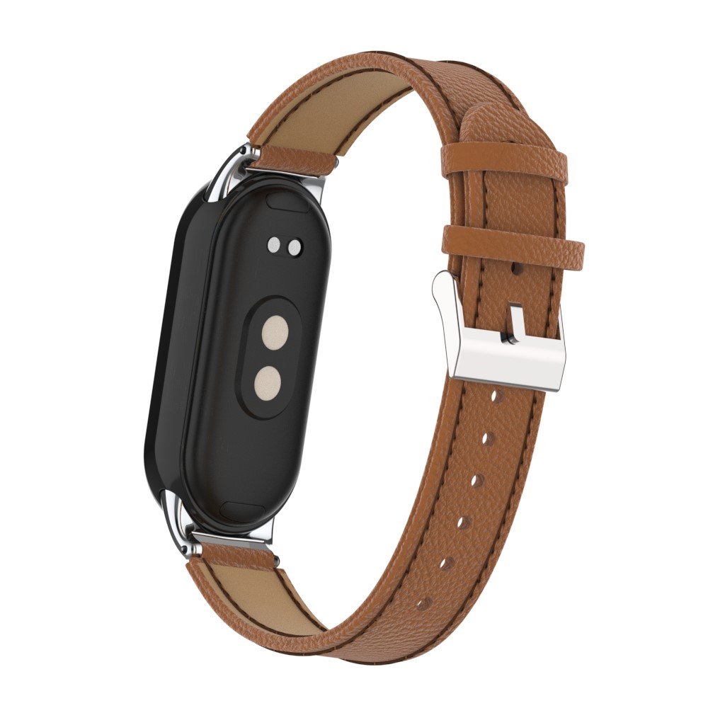  Xiaomi Smart Band 10/9/8 Armband Äkta Läder Litchi Brun