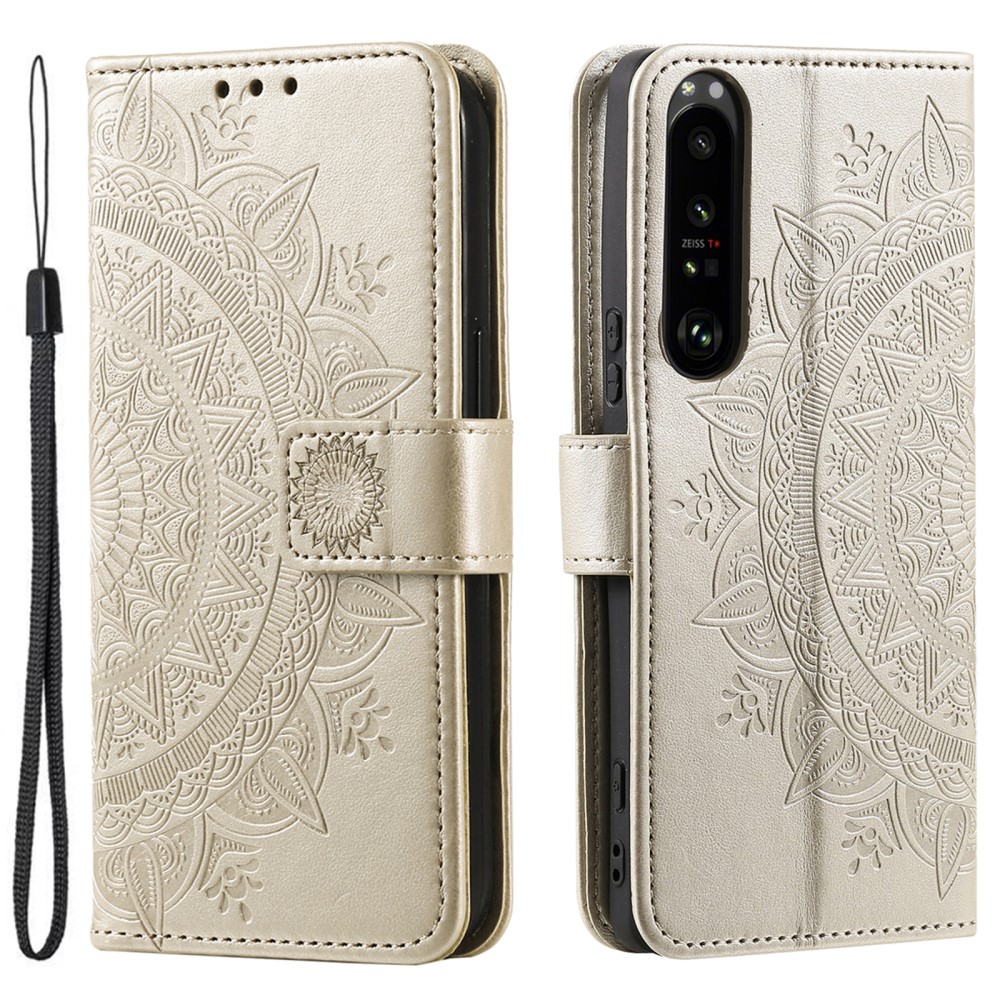  Sony Xperia 1 V Fodral Mandala Läder Guld