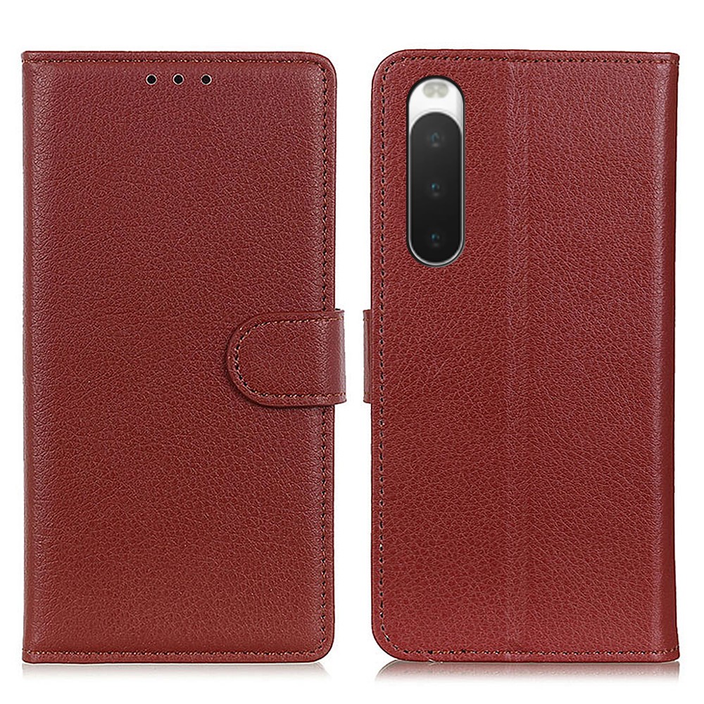  Sony Xperia 10 V Fodral Litchi Läder Brun