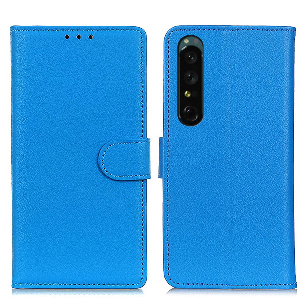  Sony Xperia 1 V Fodral Litchi Läder Blå