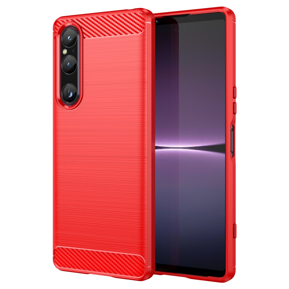 Sony Xperia 1 V Skal Borstad Stål Textur Röd
