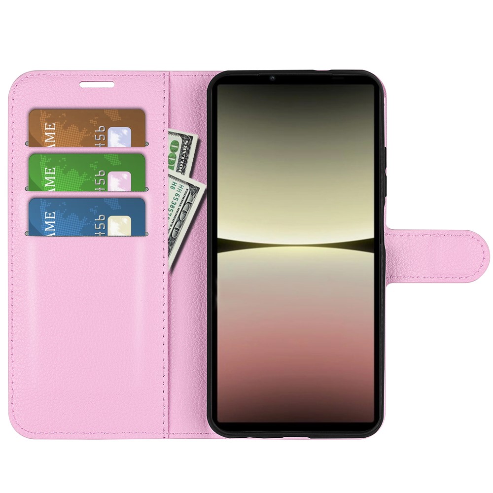 Sony Xperia 10 V Litchi Plånboksfodral Ljus Rosa