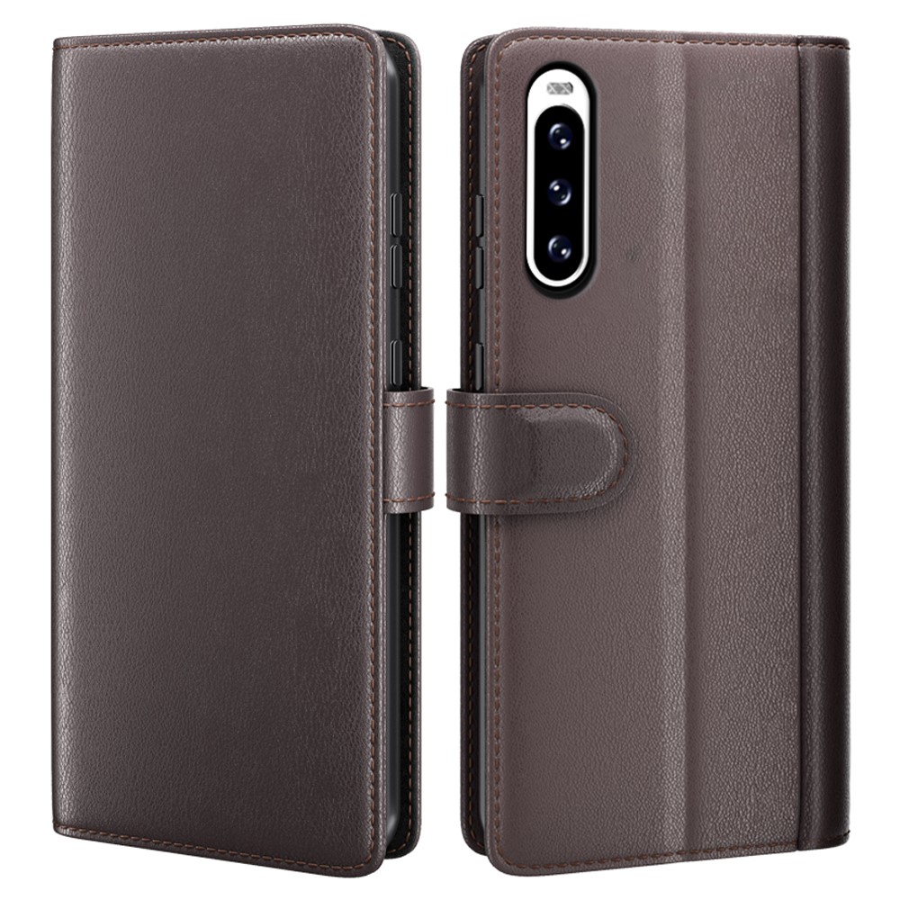  Sony Xperia 10 V Fodral Premium Split Läder Brun