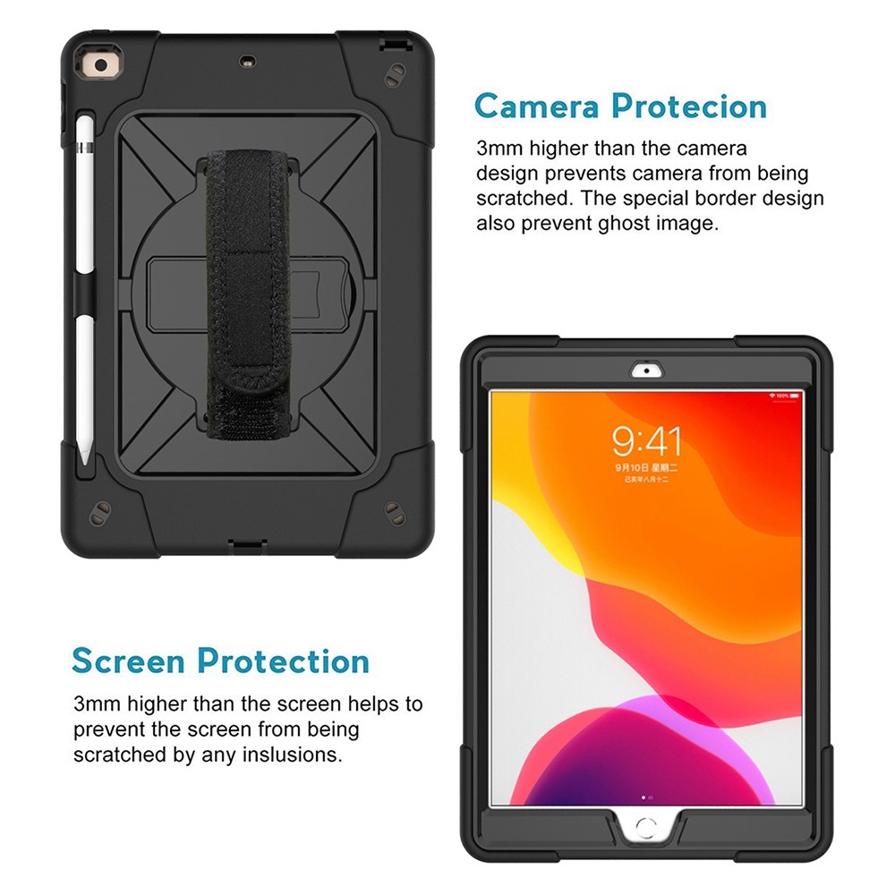  iPad 10.2 2019/2020/2021 Skal Hybrid 360 Kickstand Svart