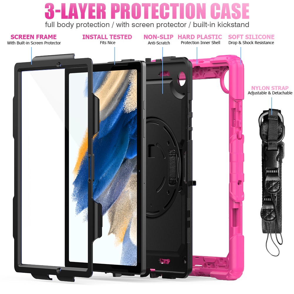  Galaxy Tab A8 10.5 Skal Shockproof Hybrid Kickstand Strap