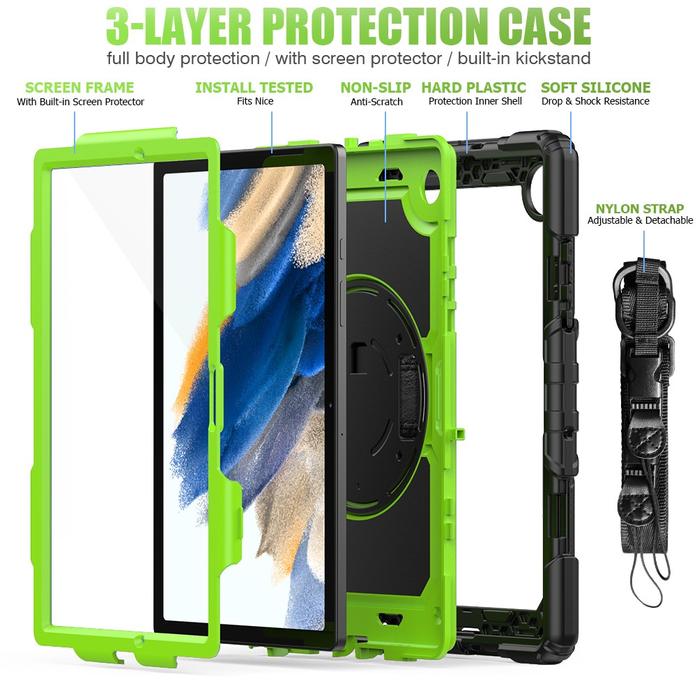  Galaxy Tab A8 10.5 Skal Shockproof Hybrid Kickstand Strap