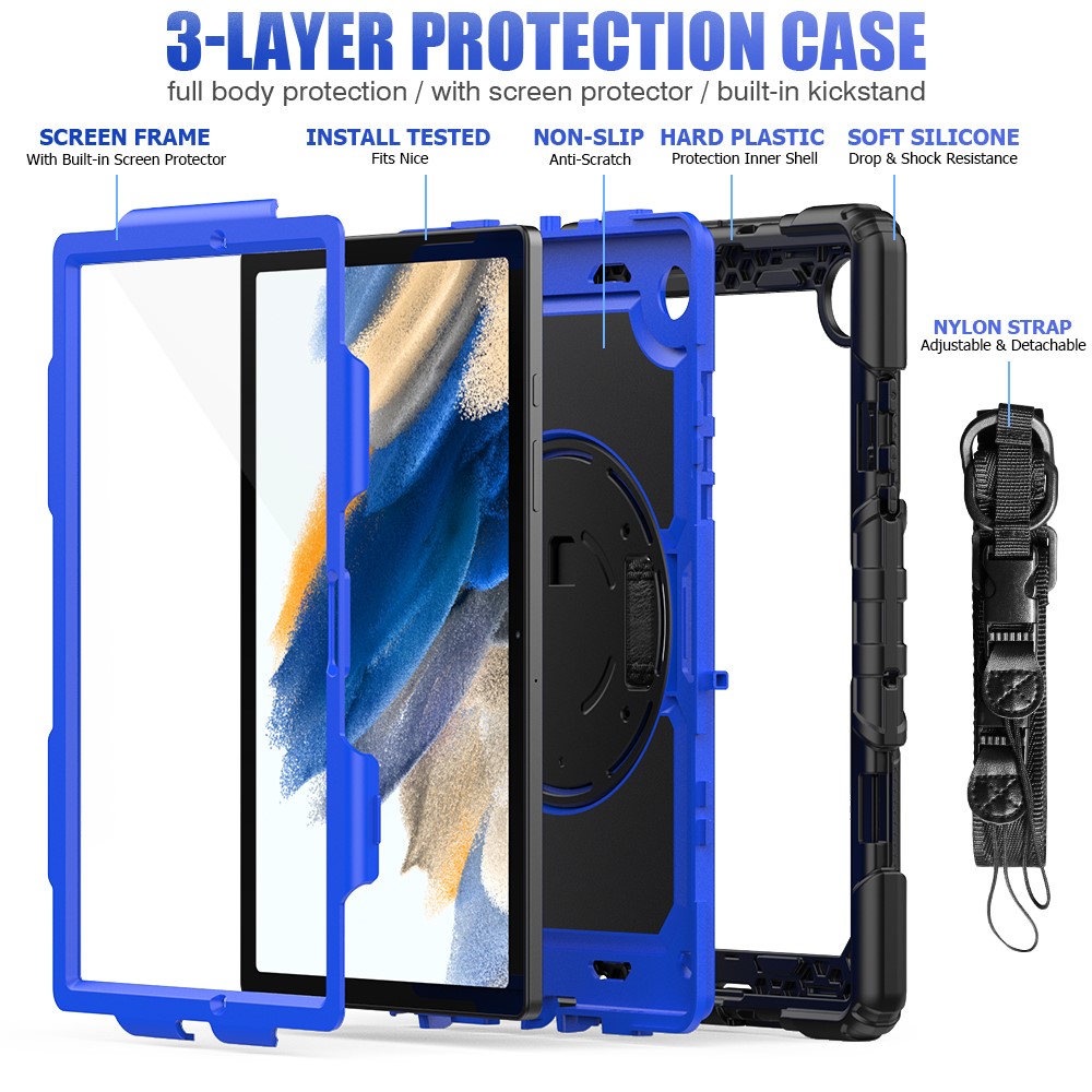  Galaxy Tab A8 10.5 Skal Shockproof Hybrid Kickstand Strap