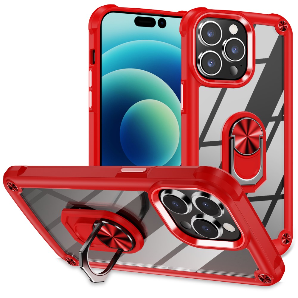  iPhone 15 Pro Skal Ring Shockproof Hybrid Röd