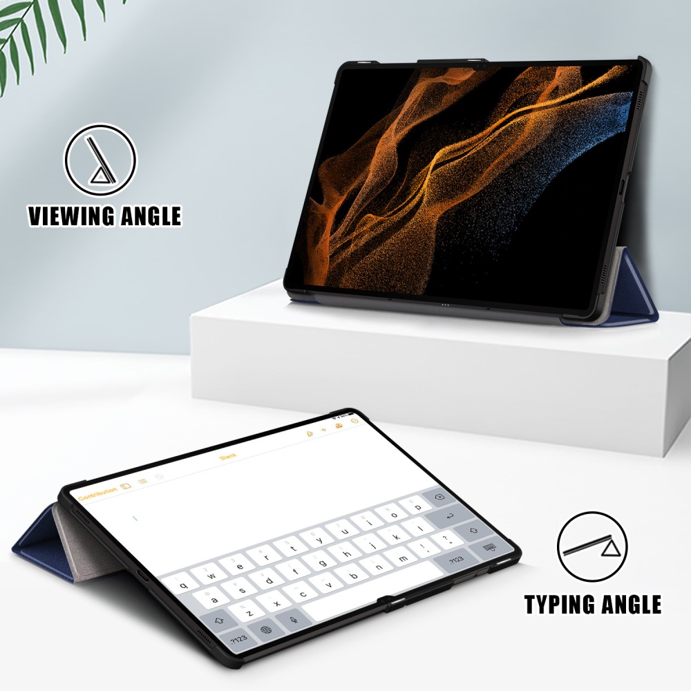  Samsung Galaxy Tab S9 Ultra Fodral Tri-Fold Mörk Blå