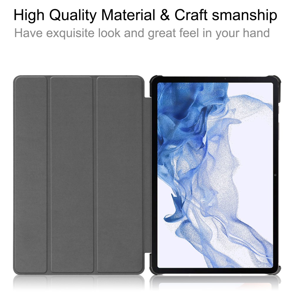  Samsung Galaxy Tab S9 Fodral Tri-Fold Läder Svartgrön