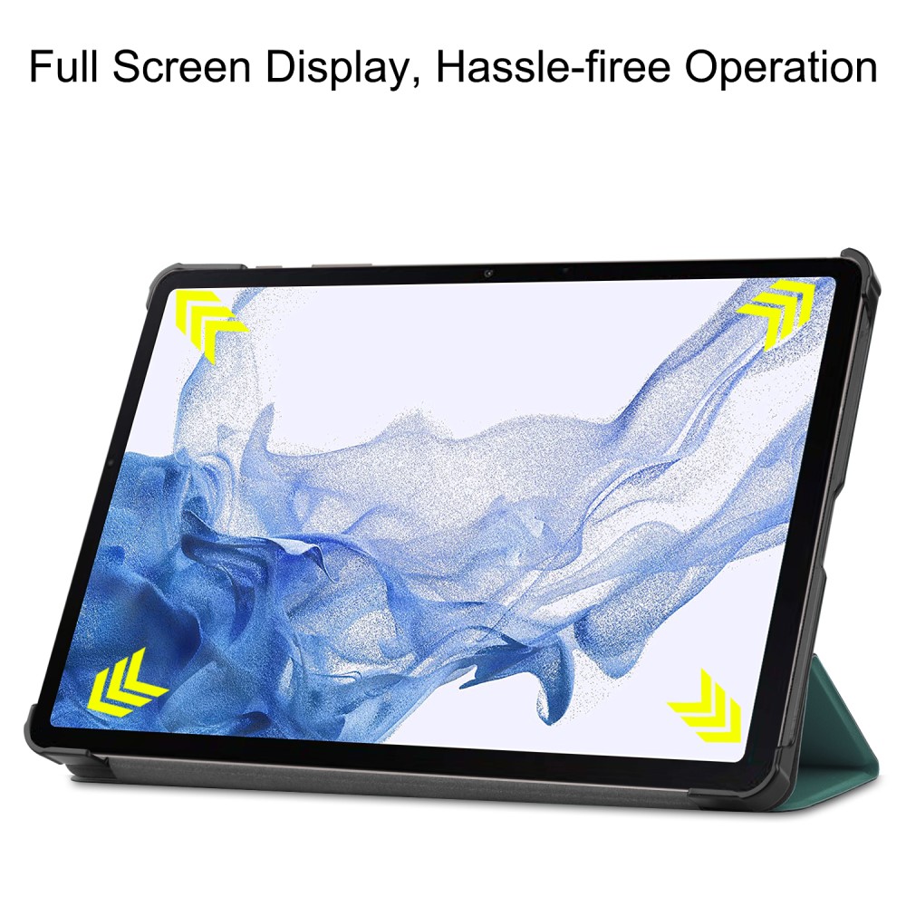  Samsung Galaxy Tab S9 Fodral Tri-Fold Läder Svartgrön