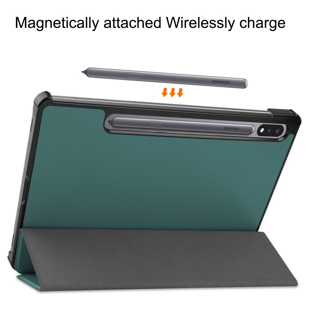  Samsung Galaxy Tab S9 Fodral Tri-Fold Läder Svartgrön