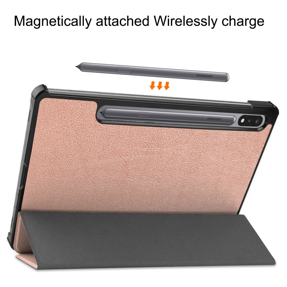  Samsung Galaxy Tab S9 Fodral Tri-Fold Läder Roséguld