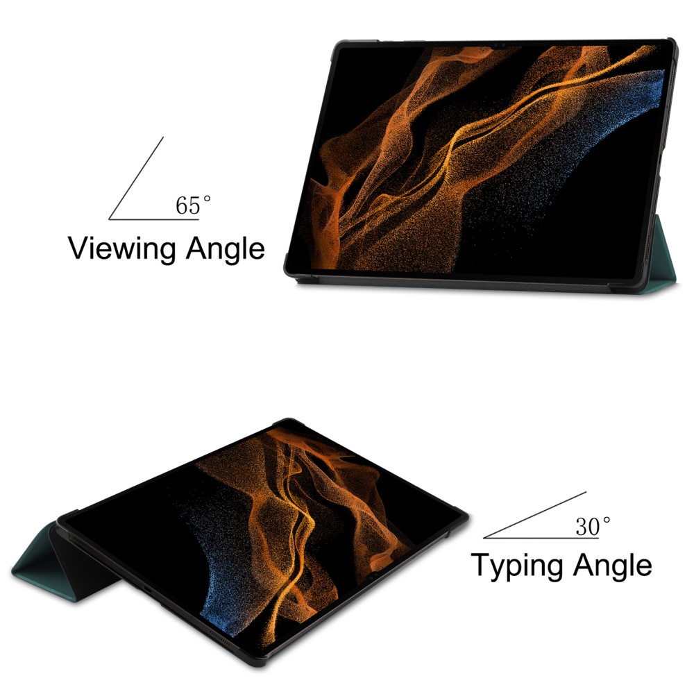  Samsung Galaxy Tab S9 Ultra Fodral Tri-Fold Läder Svartgrön