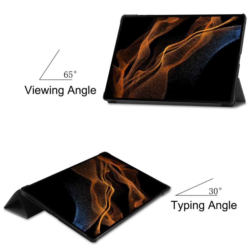  Samsung Galaxy Tab S9 Ultra Fodral Tri-Fold Läder Grå