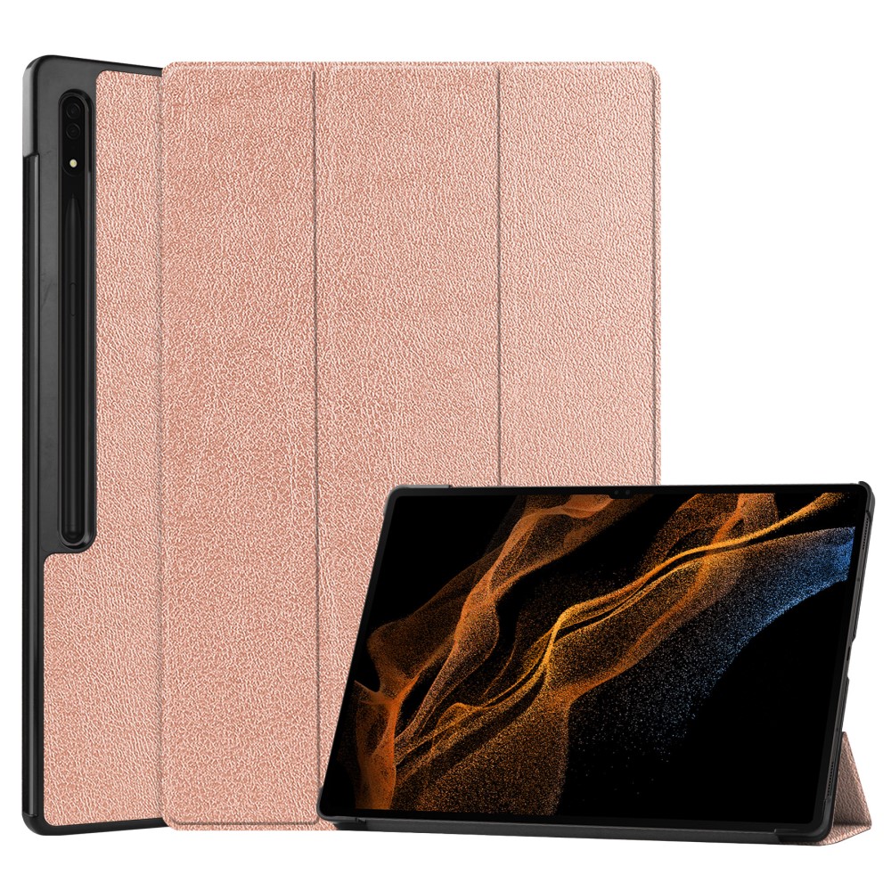  Samsung Galaxy Tab S9 Ultra Fodral Tri-Fold Läder Roséguld