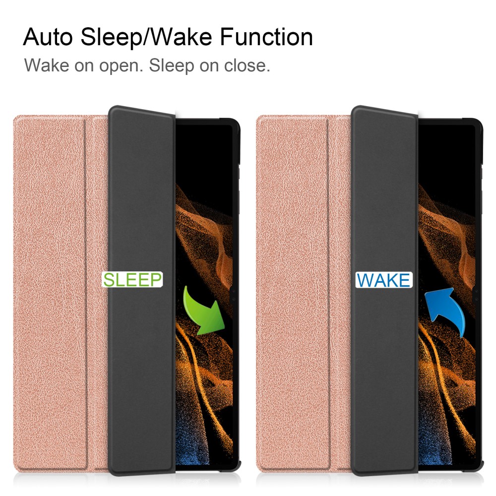  Samsung Galaxy Tab S9 Ultra Fodral Tri-Fold Läder Roséguld