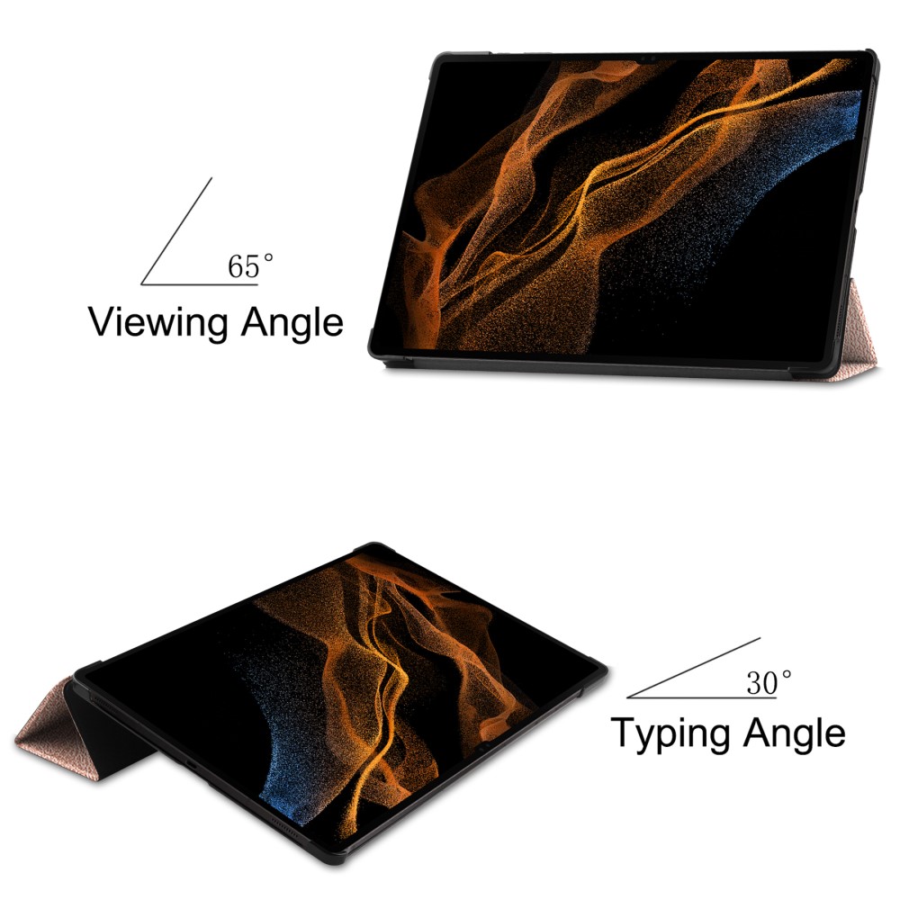  Samsung Galaxy Tab S9 Ultra Fodral Tri-Fold Läder Roséguld