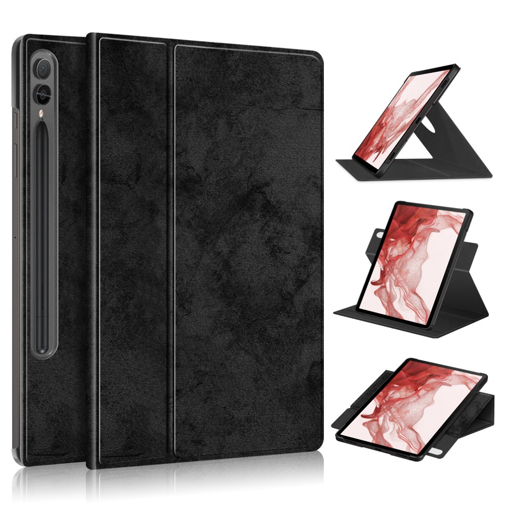  Galaxy Tab S9 Fodral Läder 360° Rotation Svart