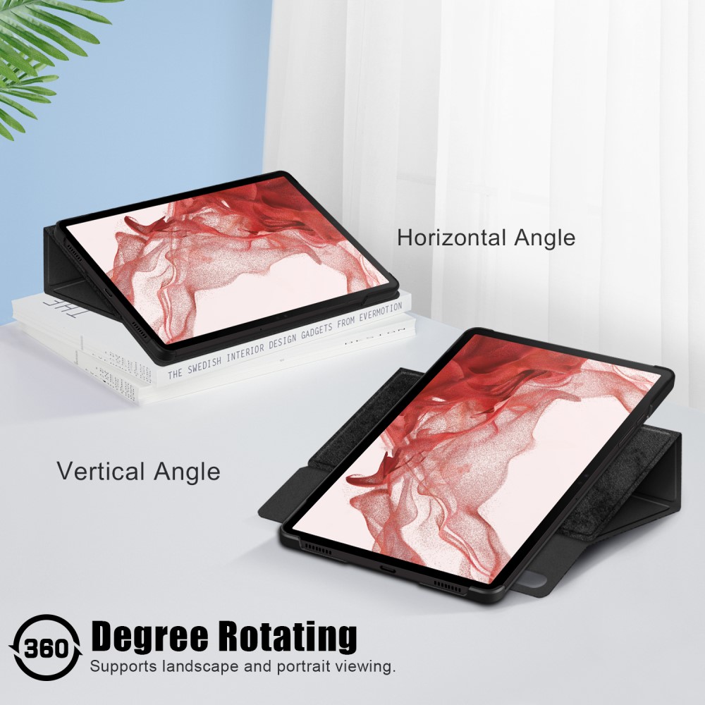  Galaxy Tab S9 Fodral Läder 360° Rotation Svart