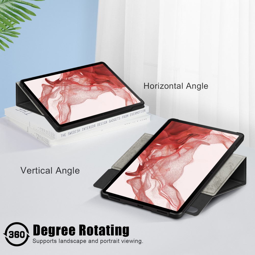  Galaxy Tab S9 Fodral Läder 360° Rotation Grå