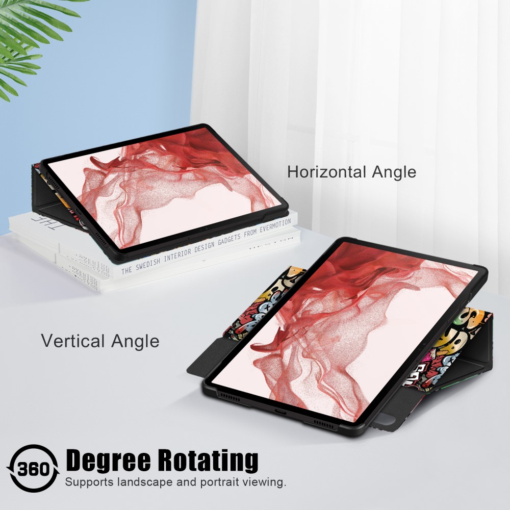  Galaxy Tab S9 Fodral Läder 360° Rotation Grafitti