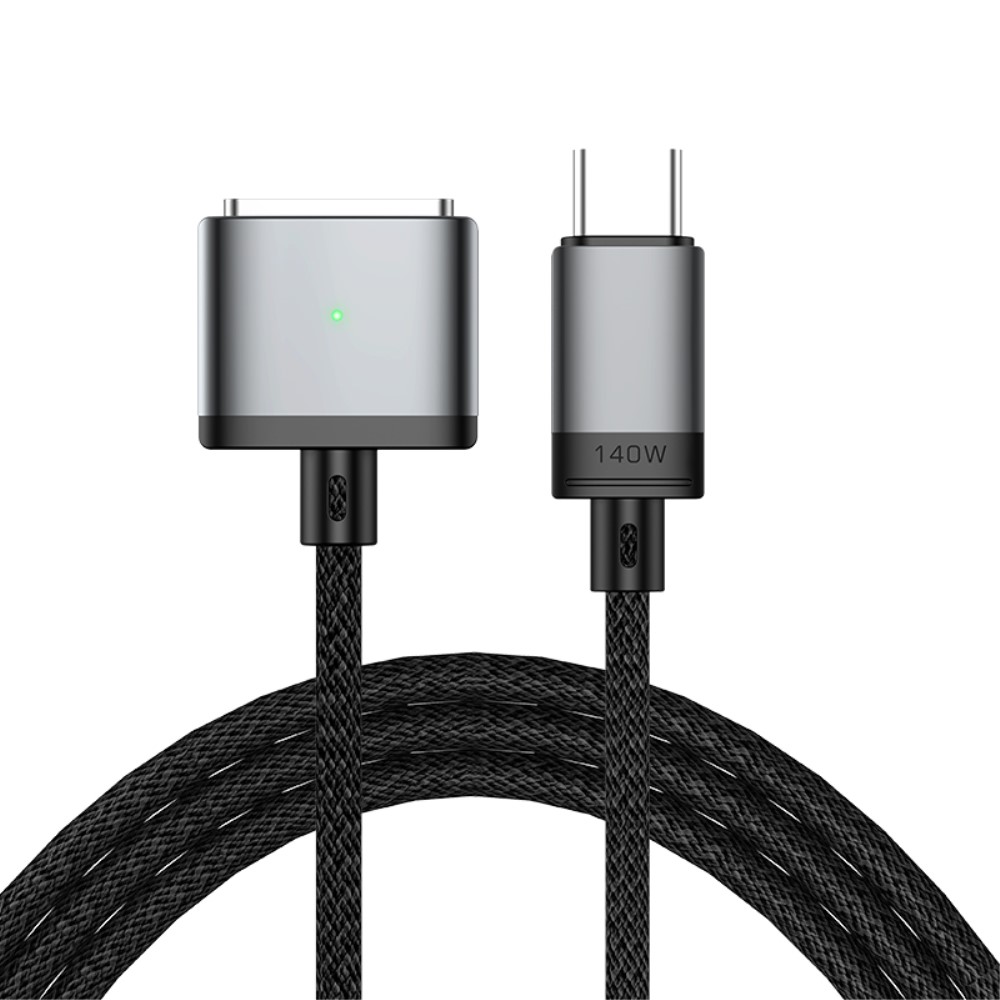 2m 140W USB-C - MagSafe 3 Magnetisk Nylon Kabel Grå