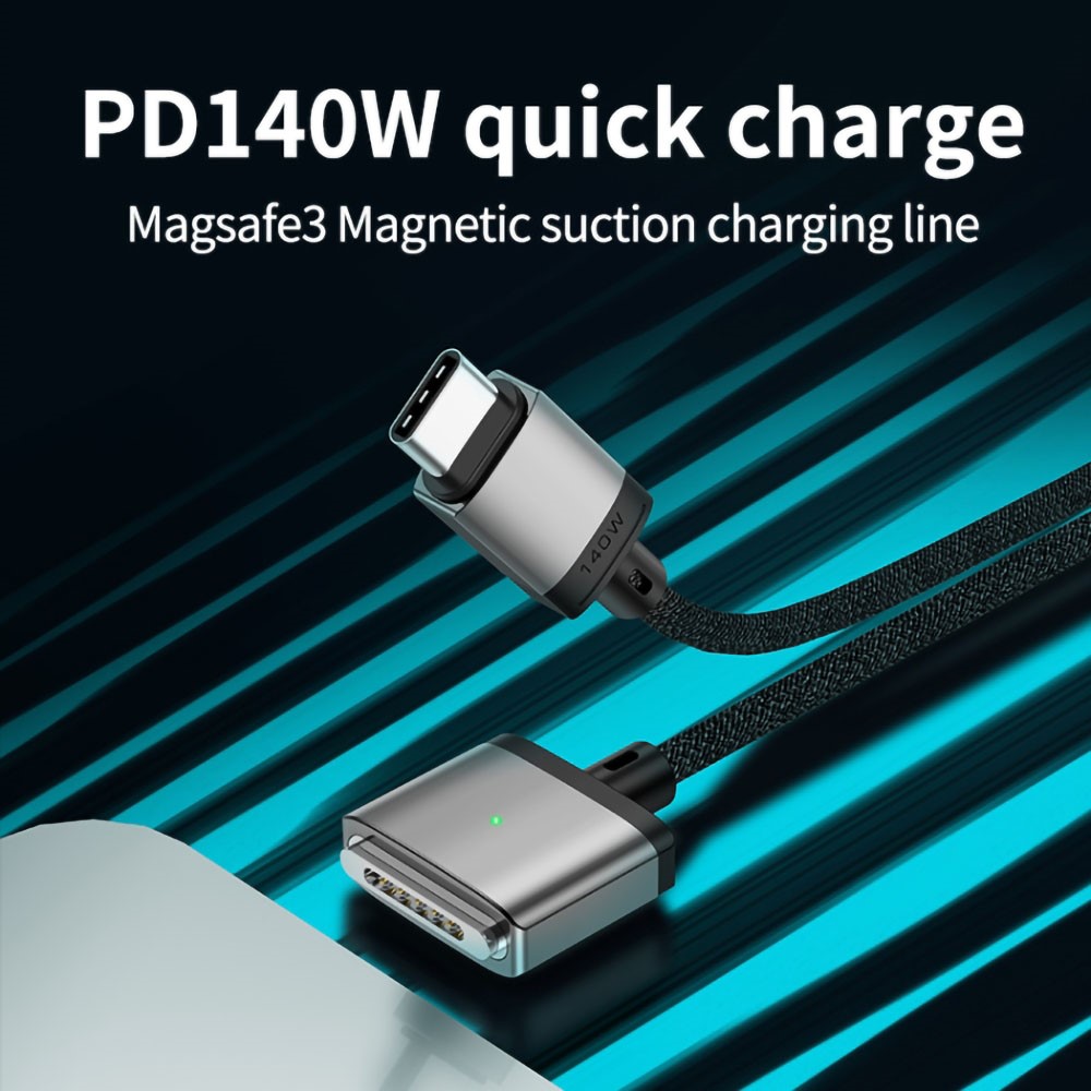  2m 140W USB-C - MagSafe 3 Magnetisk Nylon Kabel Blå