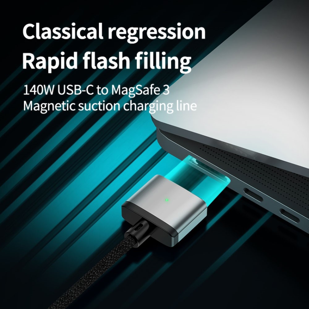  2m 140W USB-C - MagSafe 3 Magnetisk Nylon Kabel Blå
