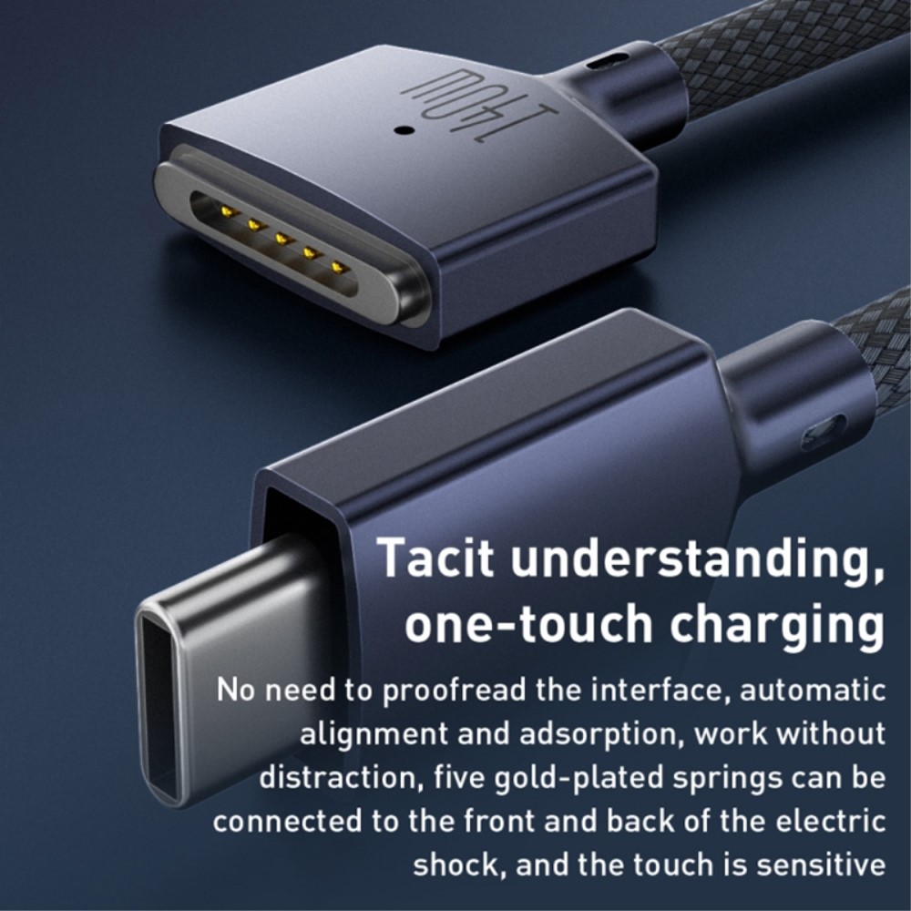  2m 140W PD USB-C - MagSafe 3 Magnetisk Nylon Kabel Blå