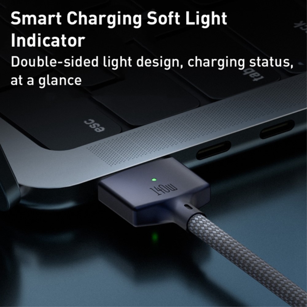  2m 140W PD USB-C - MagSafe 3 Magnetisk Nylon Kabel Blå