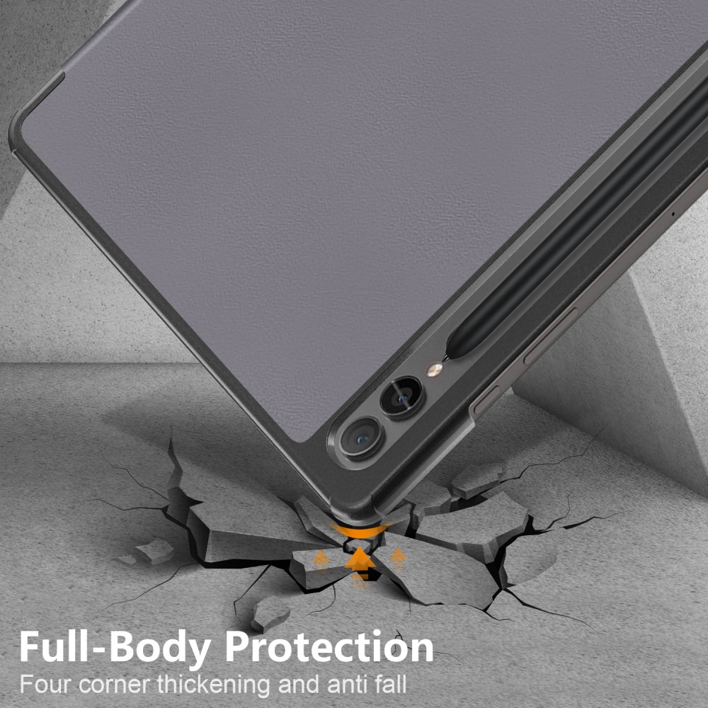  Samsung Galaxy Tab S9 Plus Fodral Läder Grå