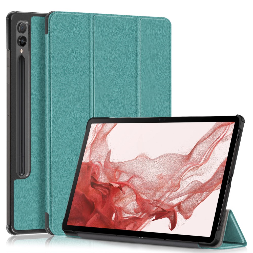  Samsung Galaxy Tab S9 Plus Fodral Läder Svartgrön
