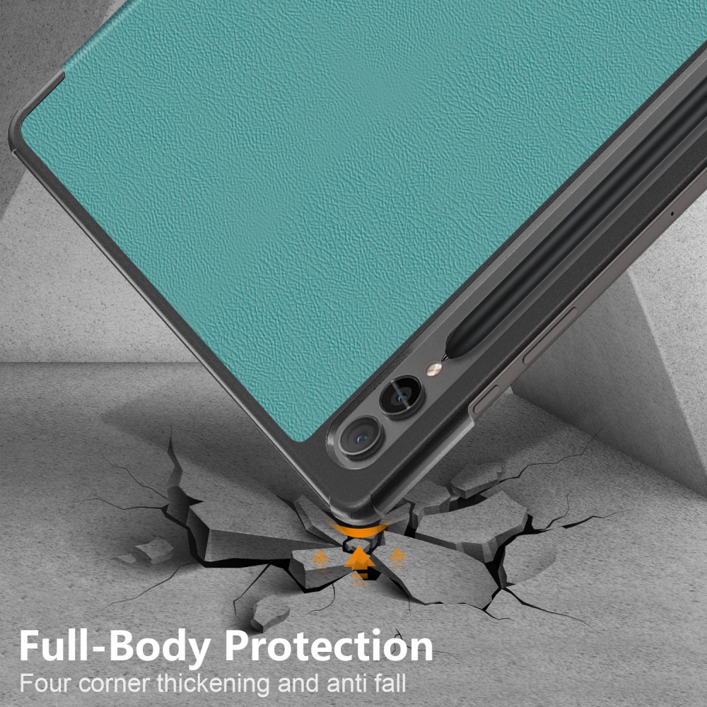  Samsung Galaxy Tab S9 Plus Fodral Läder Svartgrön