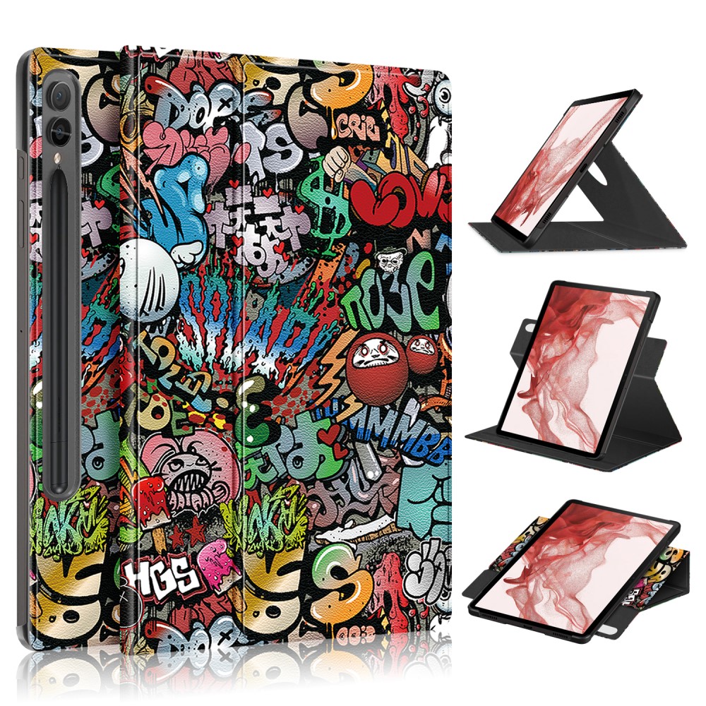 Galaxy Tab S9 Plus Fodral 360° Rotation Läder Graffiti