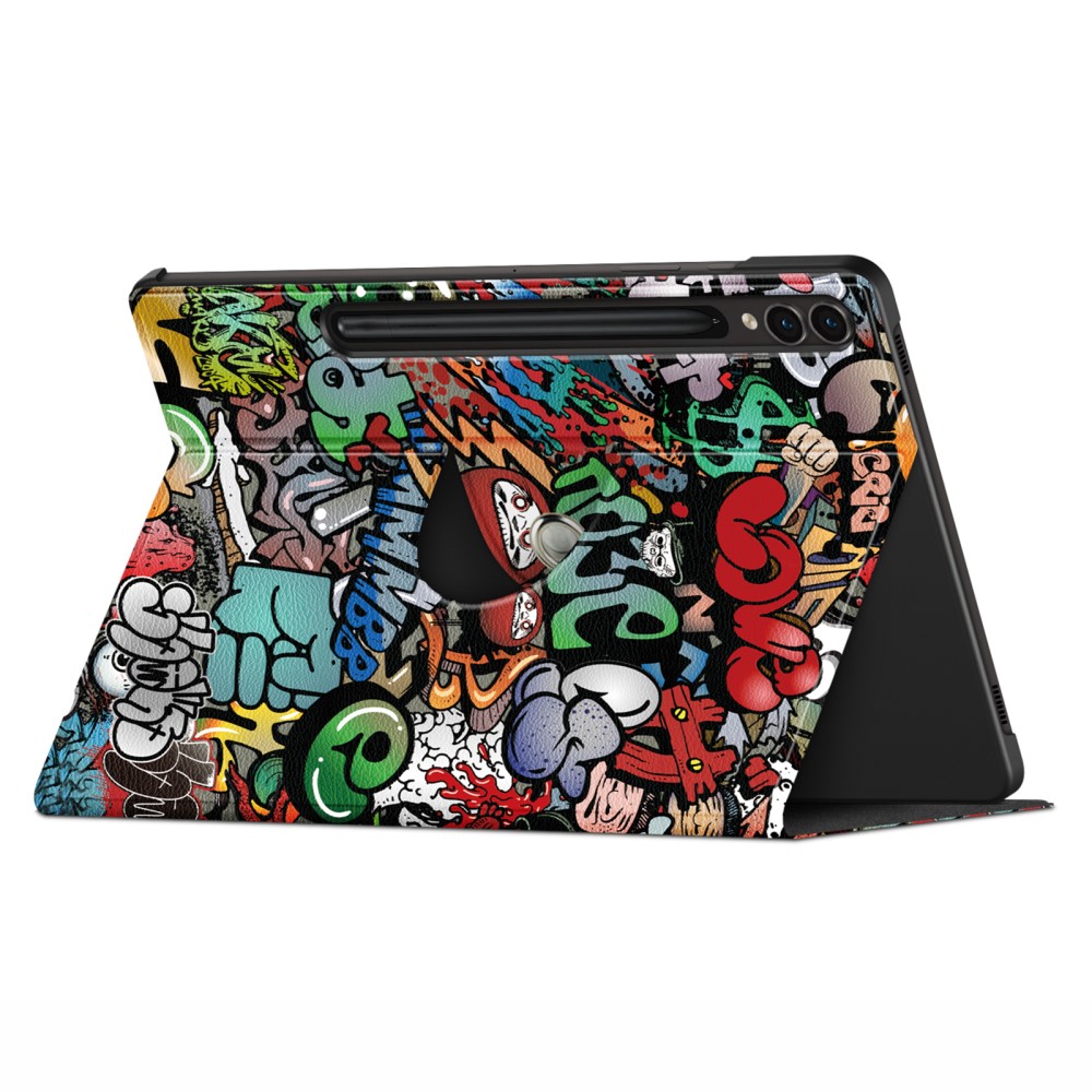  Galaxy Tab S9 Plus Fodral 360° Rotation Läder Graffiti