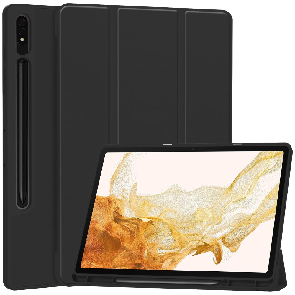  Samsung Galaxy Tab S9 Plus Fodral Tri-Fold Pennhållare Svart