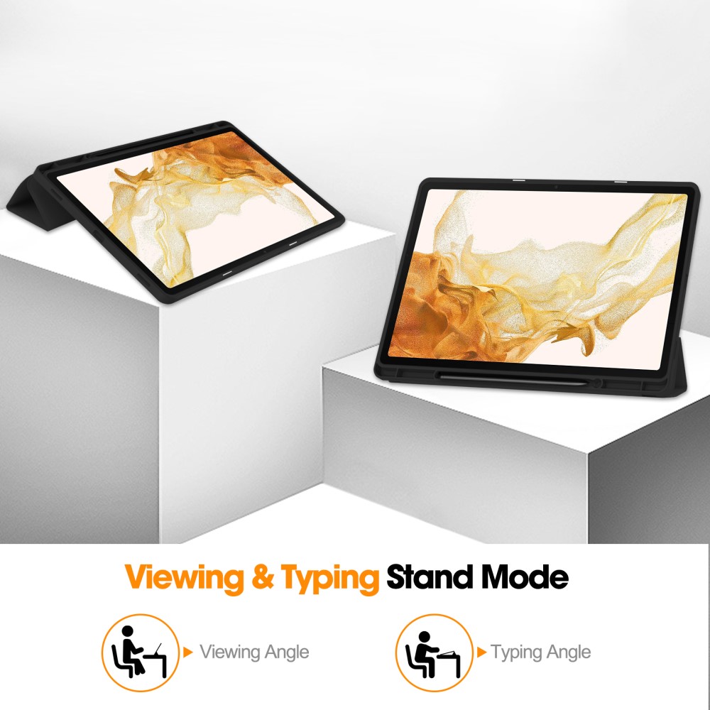  Samsung Galaxy Tab S9 Plus Fodral Tri-Fold Pennhållare Svart