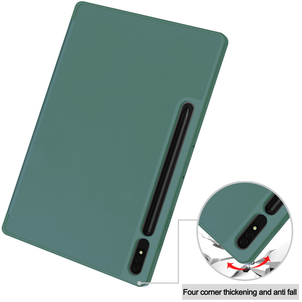  Samsung Galaxy Tab S9 Plus Fodral Tri-Fold Pennhållare Svartgrön
