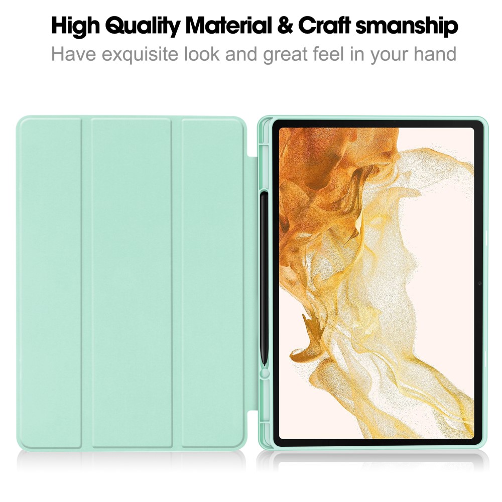  Samsung Galaxy Tab S9 Plus Fodral Tri-Fold Pennhållare Grön
