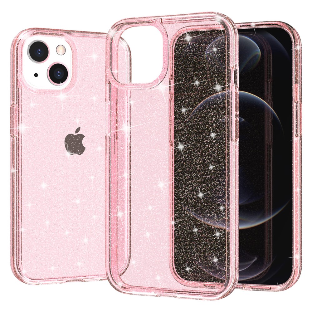  iPhone 15 Skal Hybrid Glitter Rosa