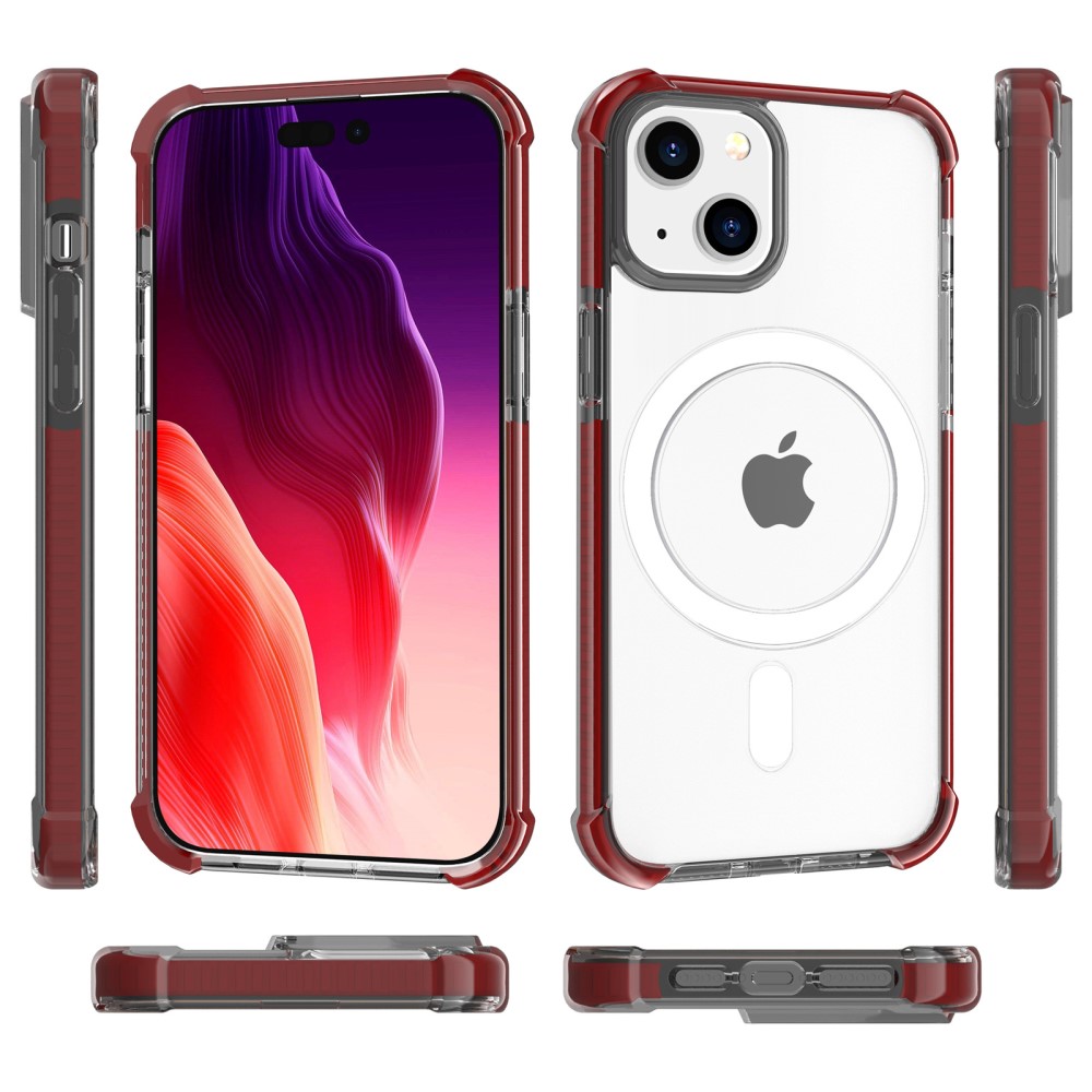  iPhone 15 Skal MagSafe Shockproof Hybrid Vinröd