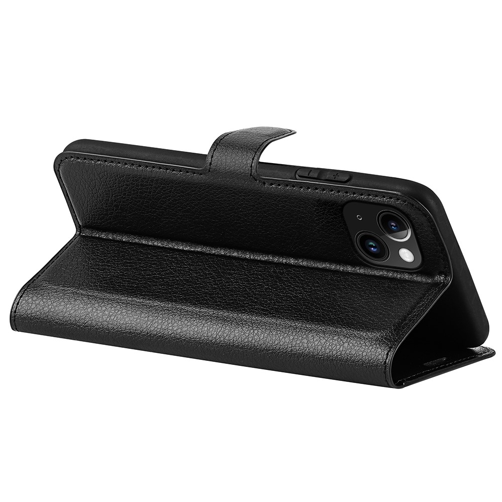  iPhone 15 Fodral Litchi Textur Svart