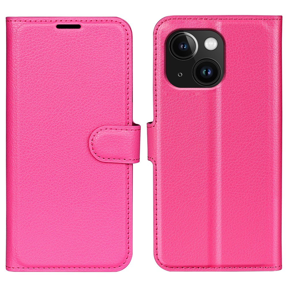  iPhone 15 Fodral Litchi Textur Rosa