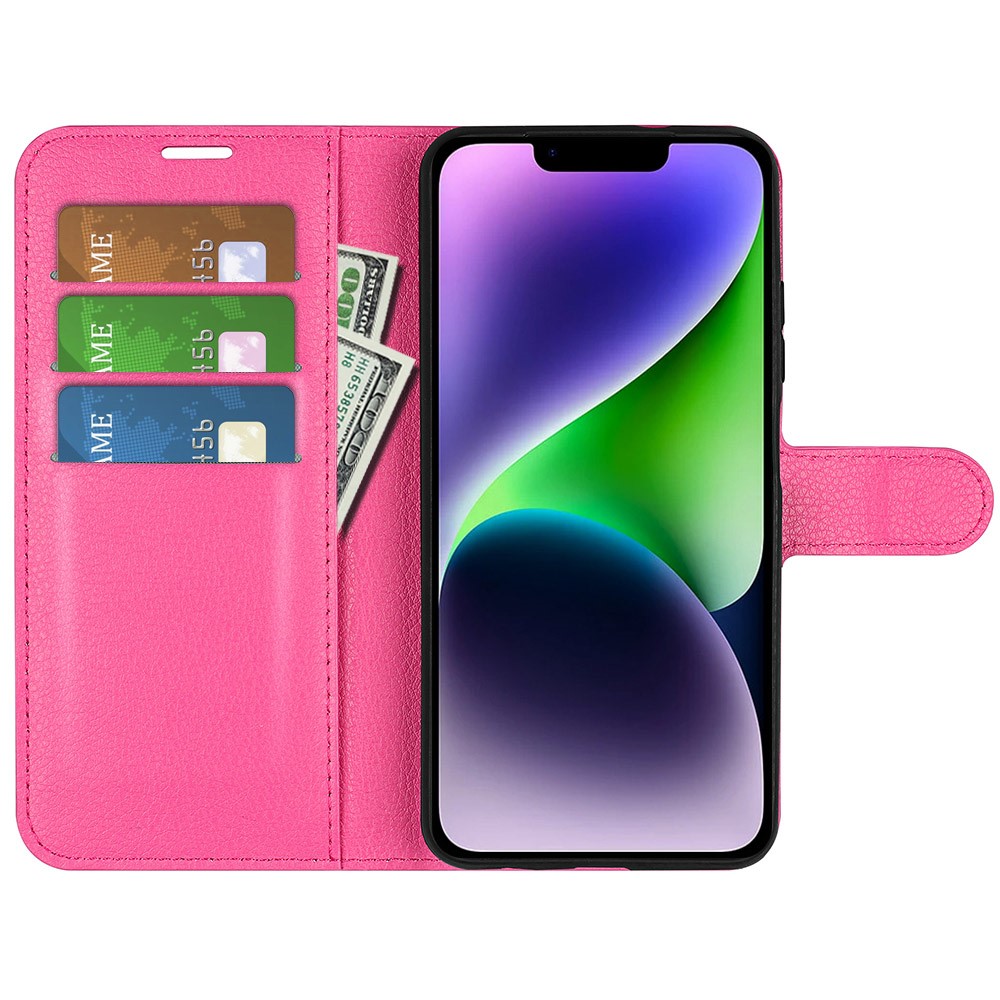  iPhone 15 Fodral Litchi Textur Rosa