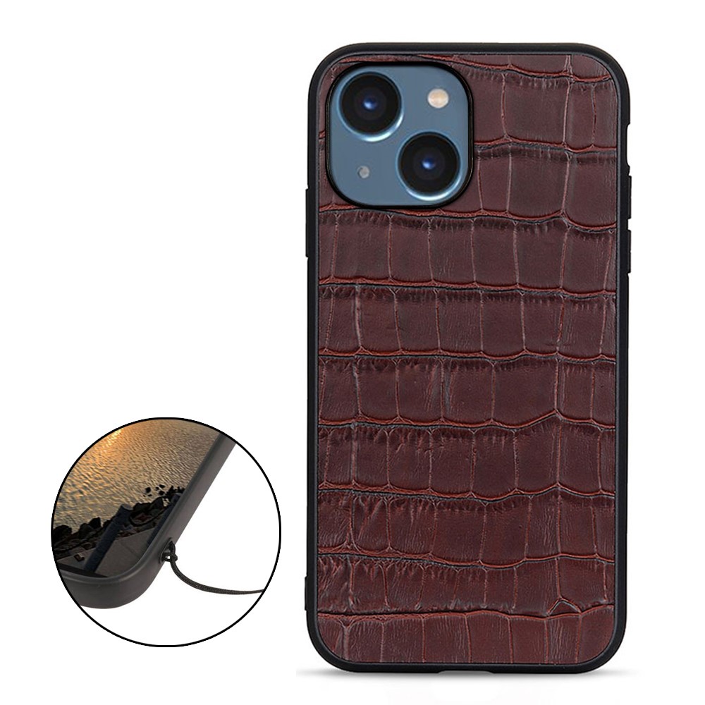  iPhone 15 Skal Krokodil Textur Läder Brun