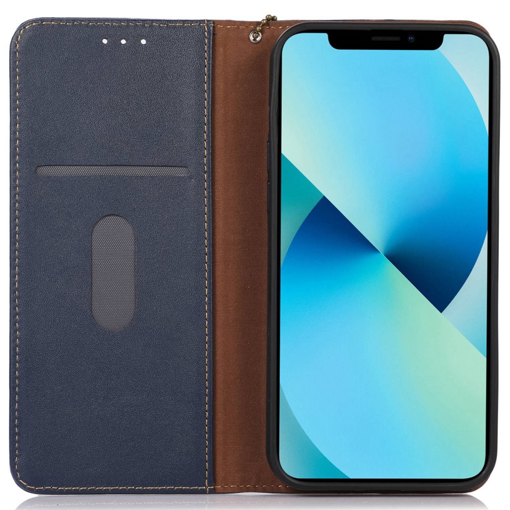 KHAZNEH KHAZNEH iPhone 15 Fodral RFID Flip Äkta Läder Blå