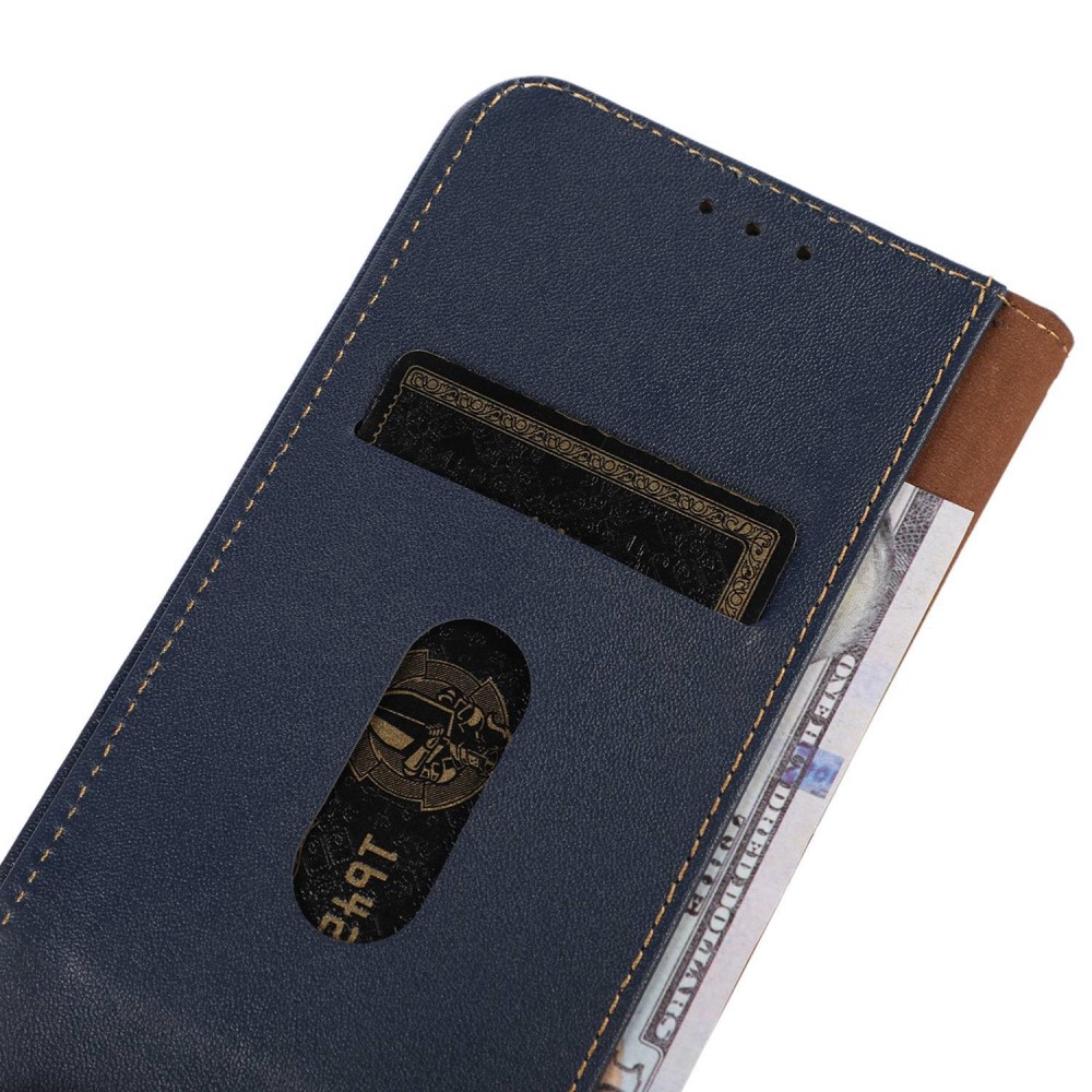 KHAZNEH KHAZNEH iPhone 15 Fodral RFID Flip Äkta Läder Blå