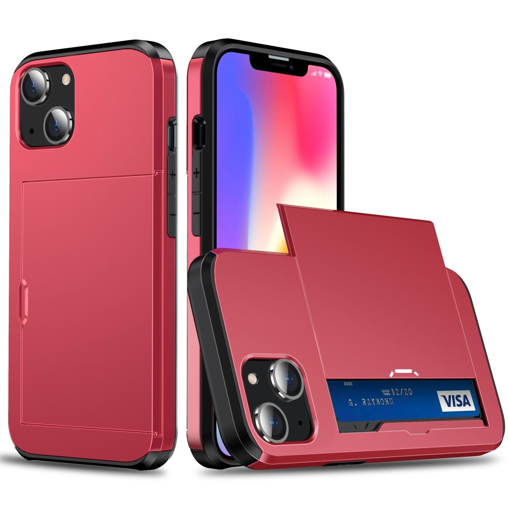  iPhone 15 Skal Hybrid Med Kortfack Röd