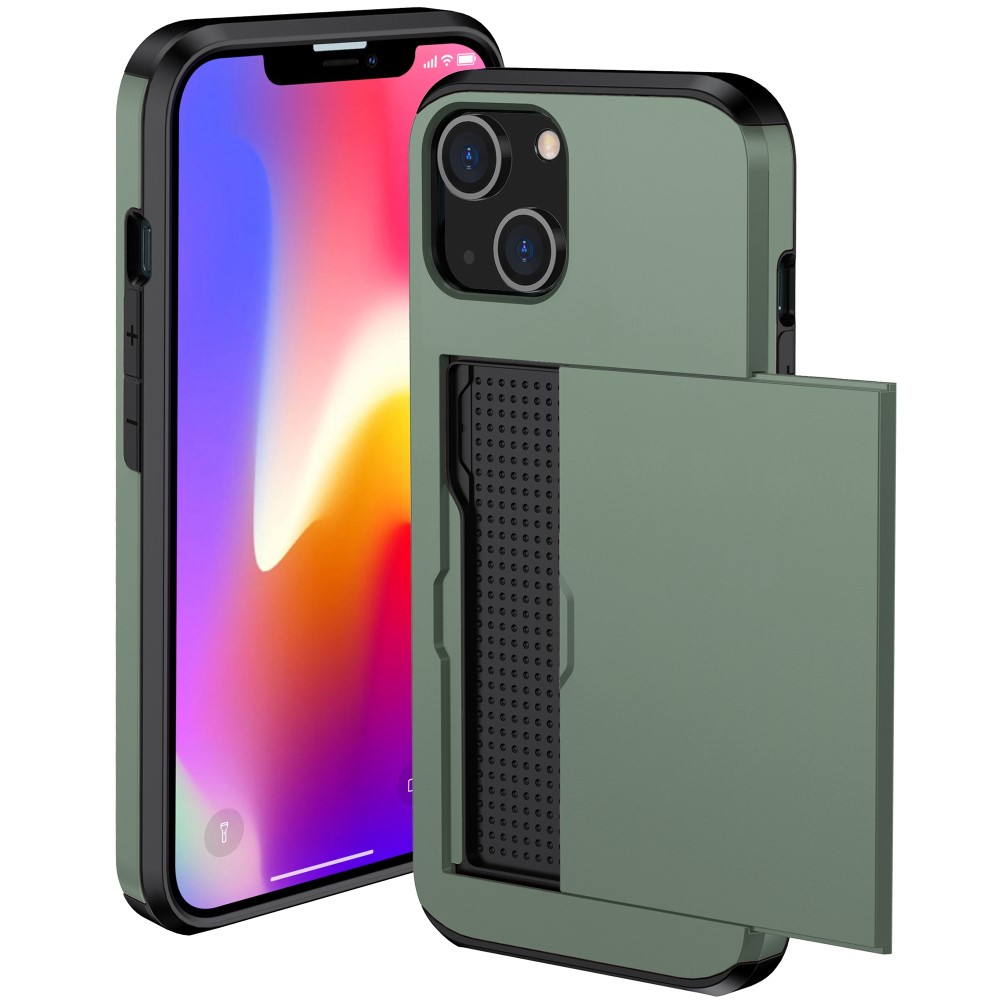  iPhone 15 Skal Hybrid Med Kortfack Militär Grön